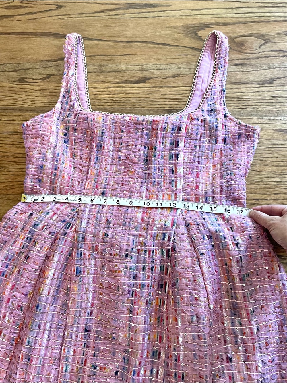 NWT Maeve Anthropologie Pink Sequin Tweed Fit and Flare Mini Dress Sz 14 - Picture 12 of 16